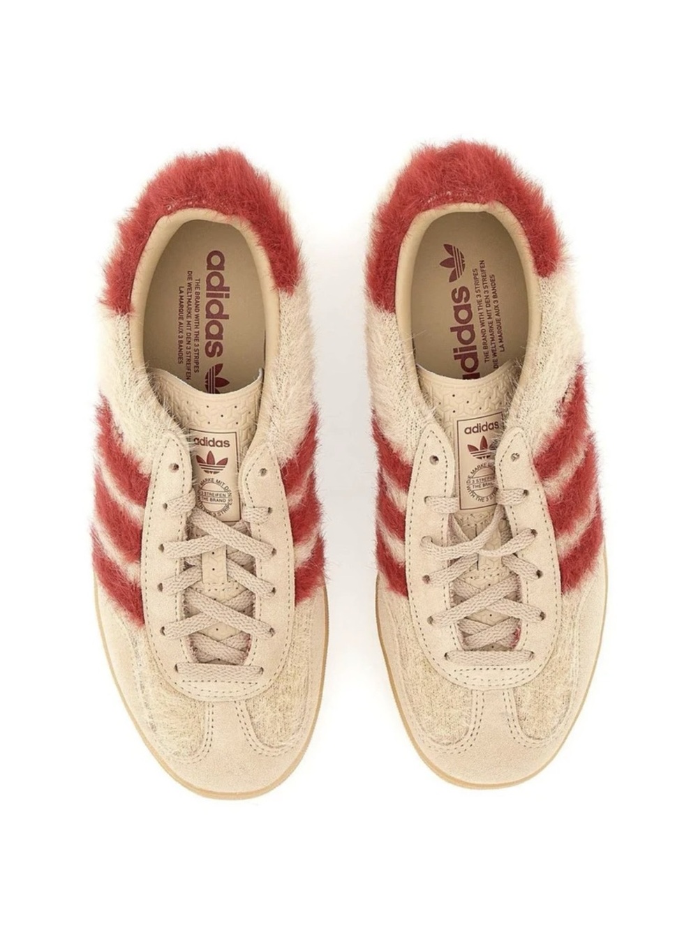 Adidas Originals Gazelle Indoor Fuzzy Suede Sneakers Beige Red NWT US 7,5 - Picture 2 of 7